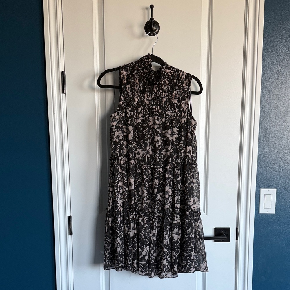Taylor Black and Gray Floral Mini Dress